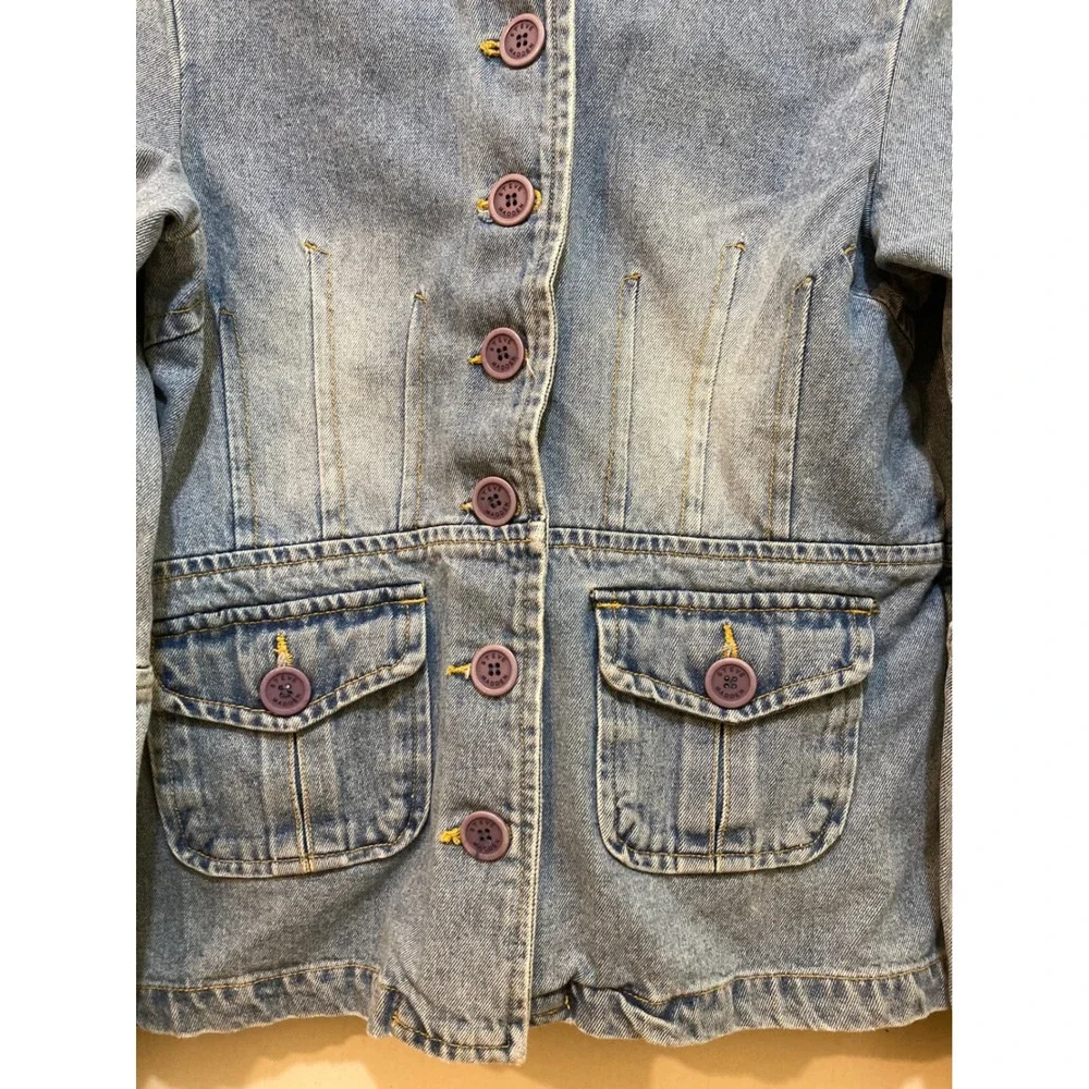 Steve Madden‎ Womens XL Utility Jacket Light Wash Denim Military Safari Blue Y2K